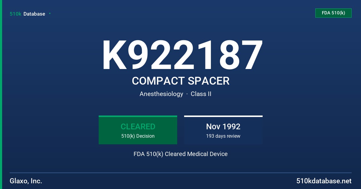 K922187 COMPACT SPACER FDA 510(k) Cleared Medical Device