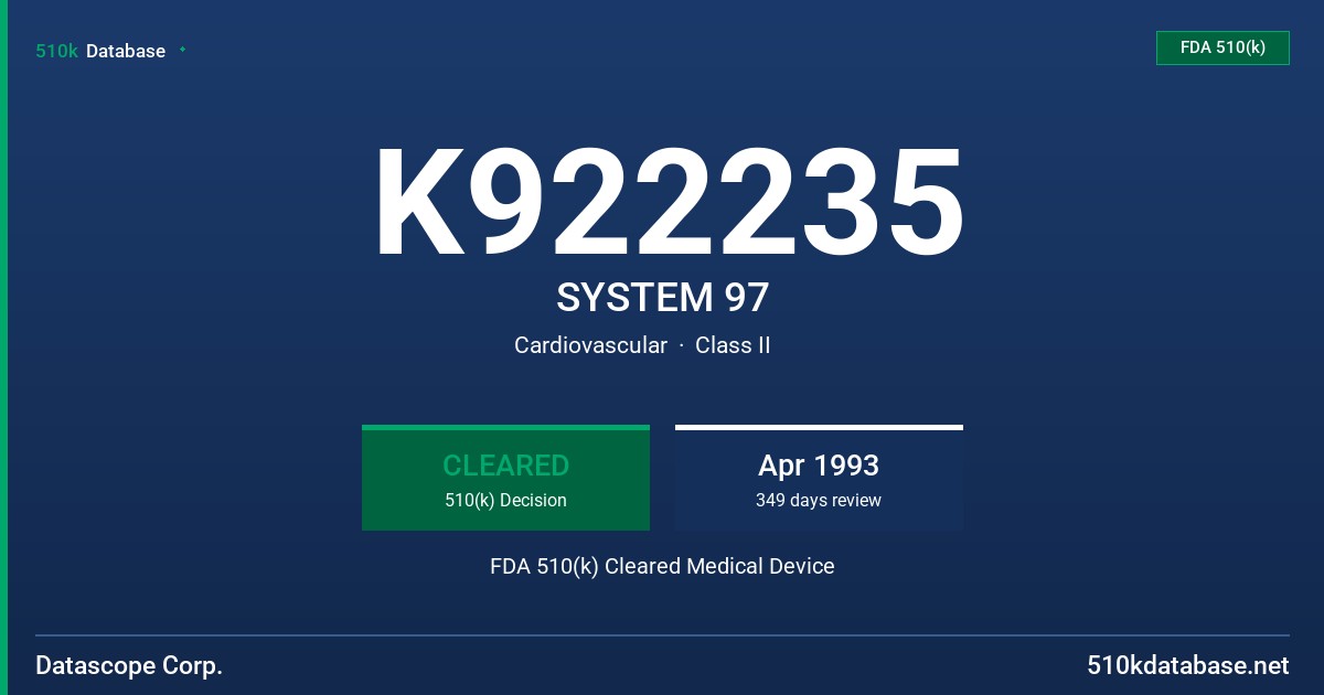 K922235 SYSTEM 97 FDA 510(k) Cleared Medical Device