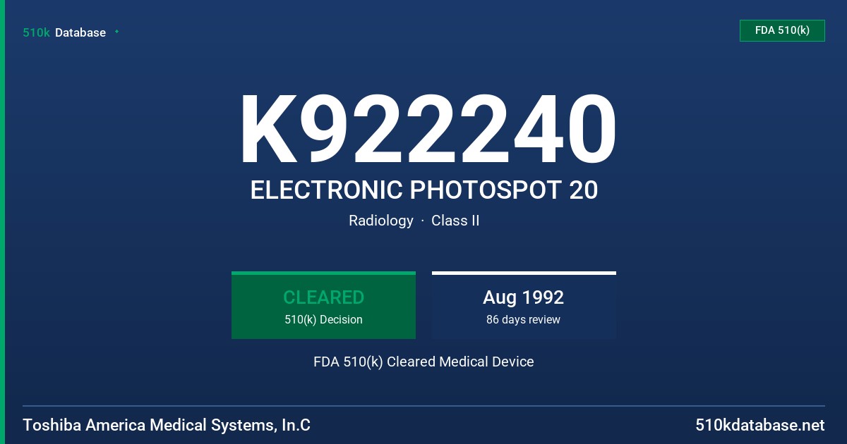 K922240 ELECTRONIC PHOTOSPOT 20 FDA 510(k) Cleared Medical Device
