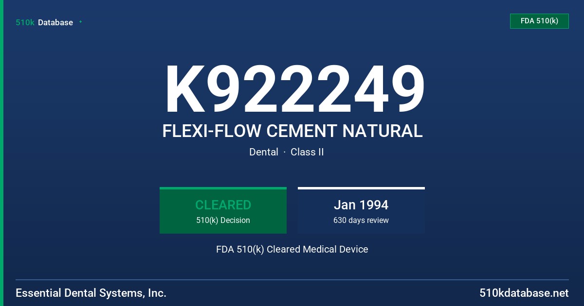 K922249 FLEXI-FLOW CEMENT NATURAL FDA 510(k) Cleared Medical Device