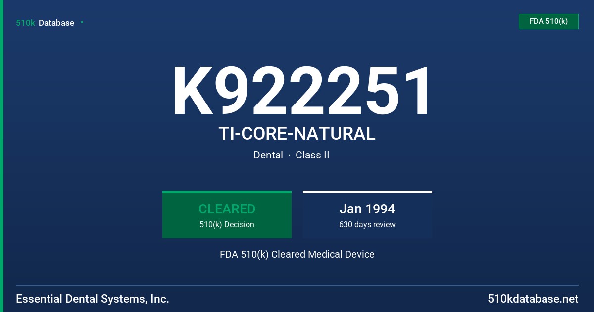 K922251 TI-CORE-NATURAL FDA 510(k) Cleared Medical Device
