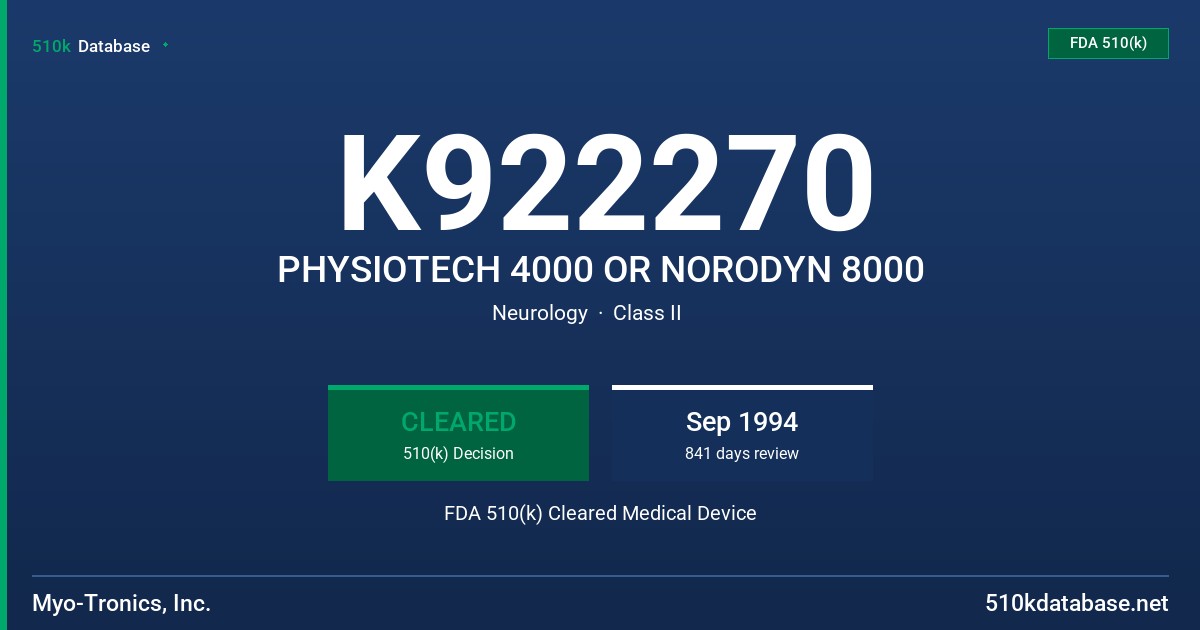 K922270 PHYSIOTECH 4000 OR NORODYN 8000 FDA 510(k) Cleared Medical Device