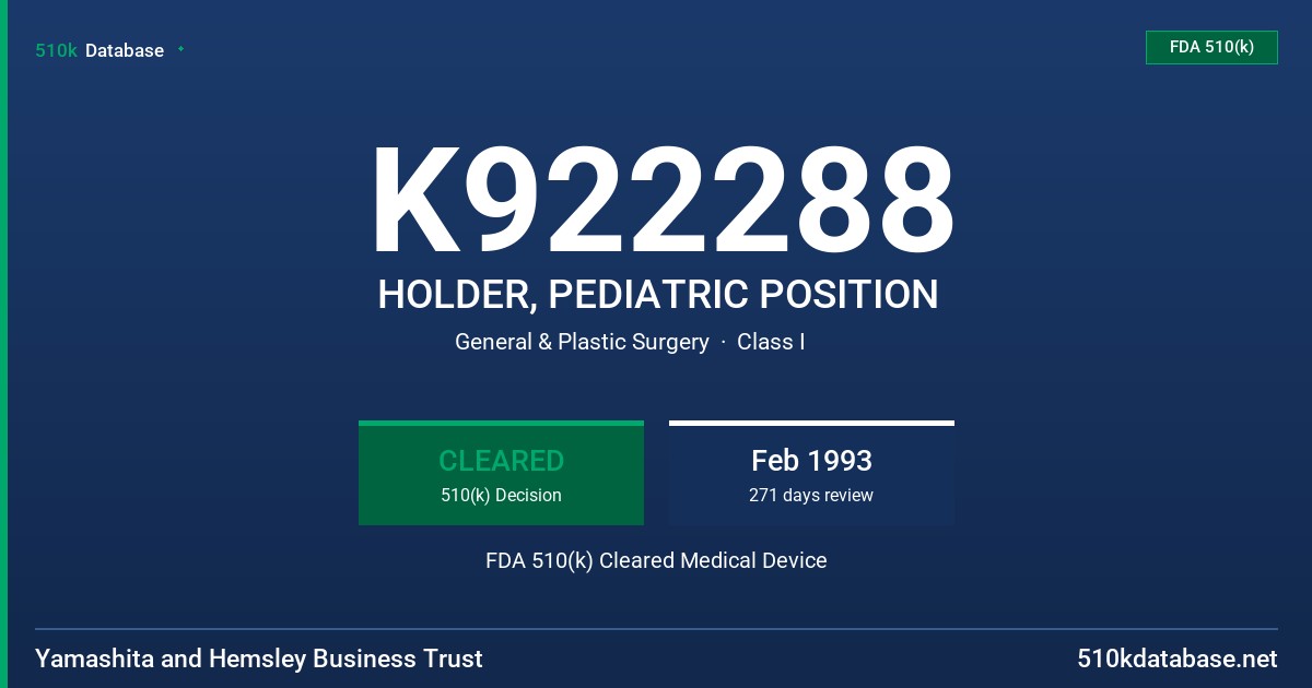 K922288 HOLDER, PEDIATRIC POSITION FDA 510(k) Cleared Medical Device