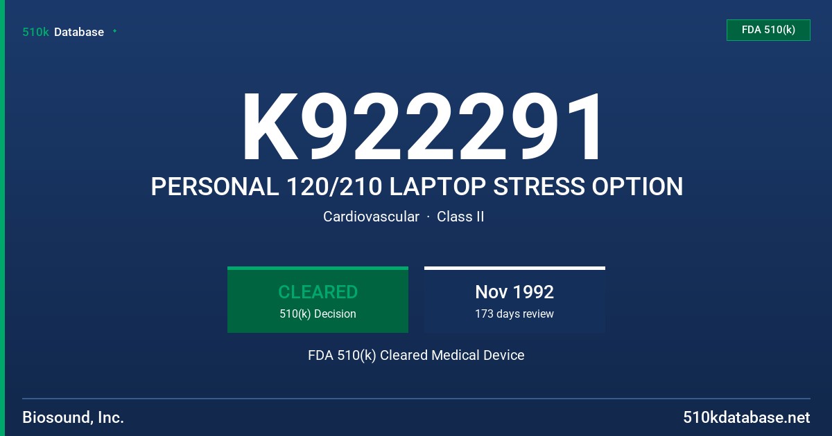 K922291 PERSONAL 120/210 LAPTOP STRESS OPTION FDA 510(k) Cleared Medical Device