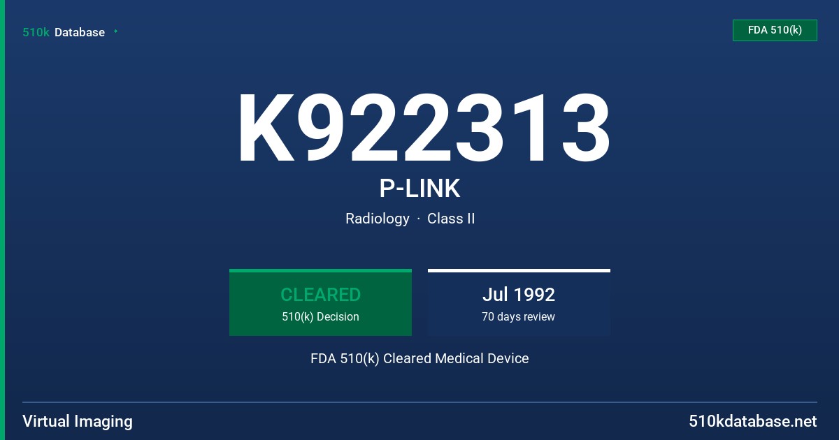 K922313 P-LINK FDA 510(k) Cleared Medical Device