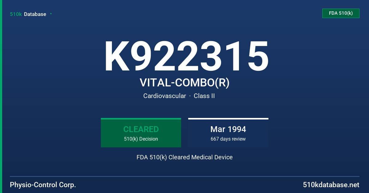 K922315 VITAL-COMBO(R) FDA 510(k) Cleared Medical Device