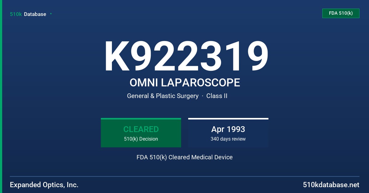 K922319 OMNI LAPAROSCOPE FDA 510(k) Cleared Medical Device