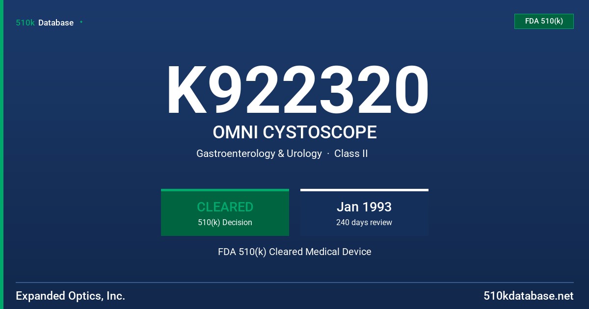 K922320 OMNI CYSTOSCOPE FDA 510(k) Cleared Medical Device