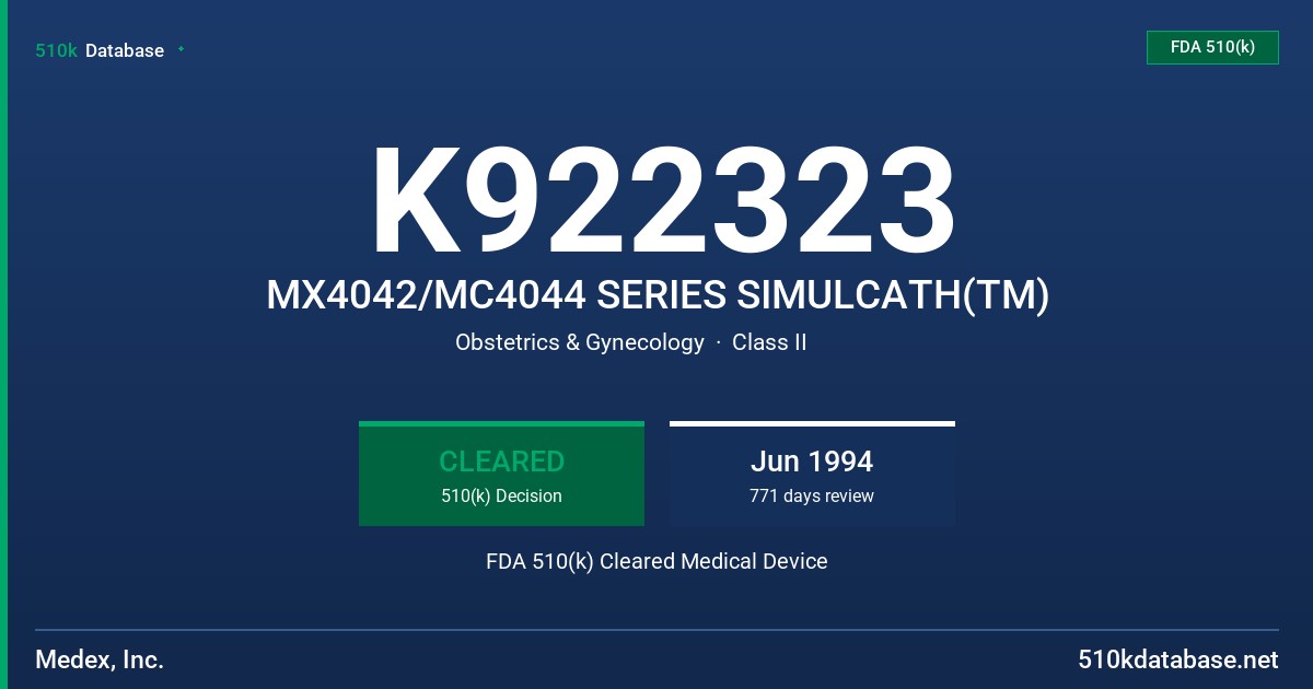 K922323 MX4042/MC4044 SERIES SIMULCATH(TM) FDA 510(k) Cleared Medical Device