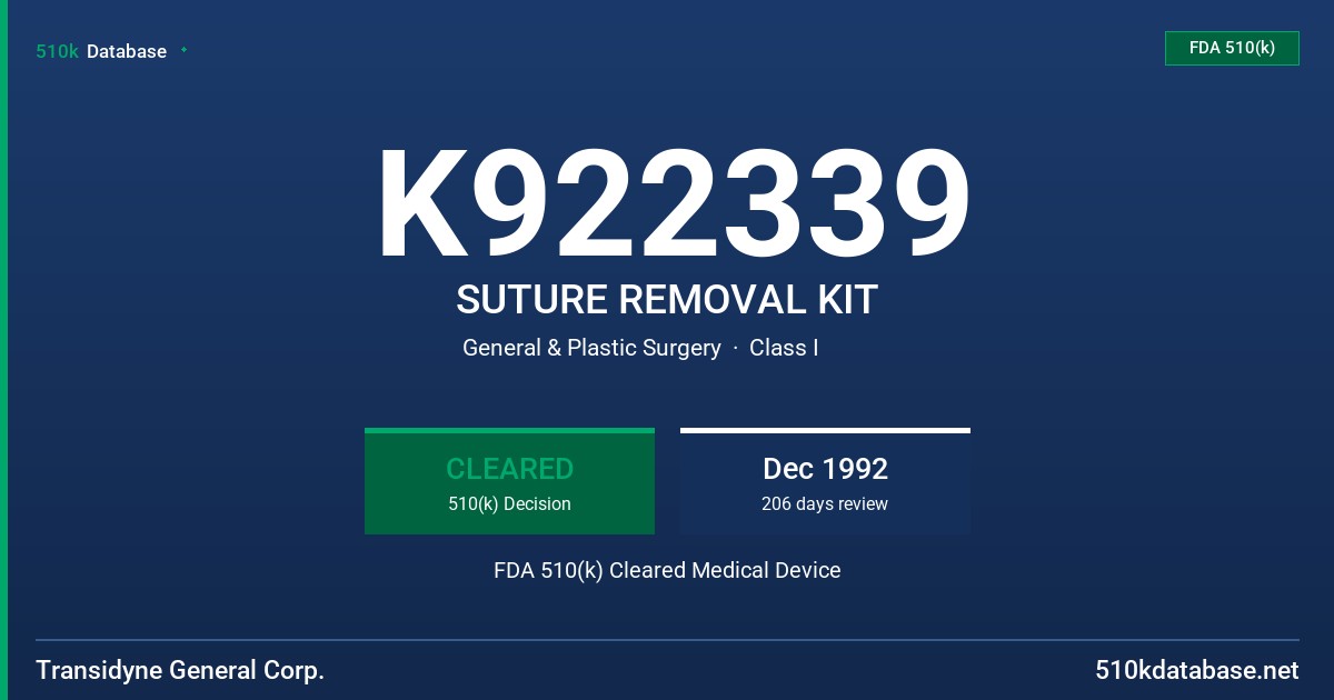 K922339 SUTURE REMOVAL KIT FDA 510(k) Cleared Medical Device