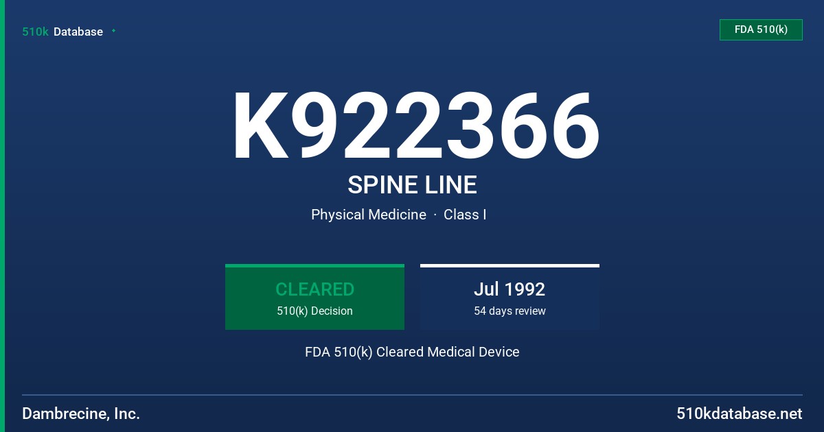 K922366 SPINE LINE FDA 510(k) Cleared Medical Device