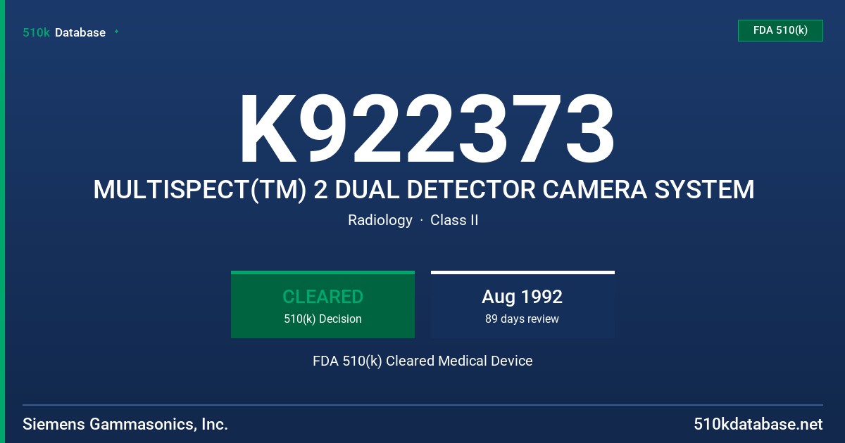 K922373 MULTISPECT(TM) 2 DUAL DETECTOR CAMERA SYSTEM FDA 510(k) Cleared Medical Device