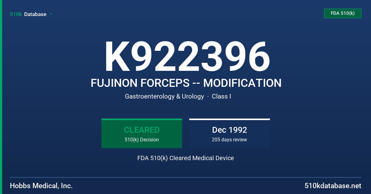 K922396 FUJINON FORCEPS -- MODIFICATION FDA 510(k) Cleared Medical Device