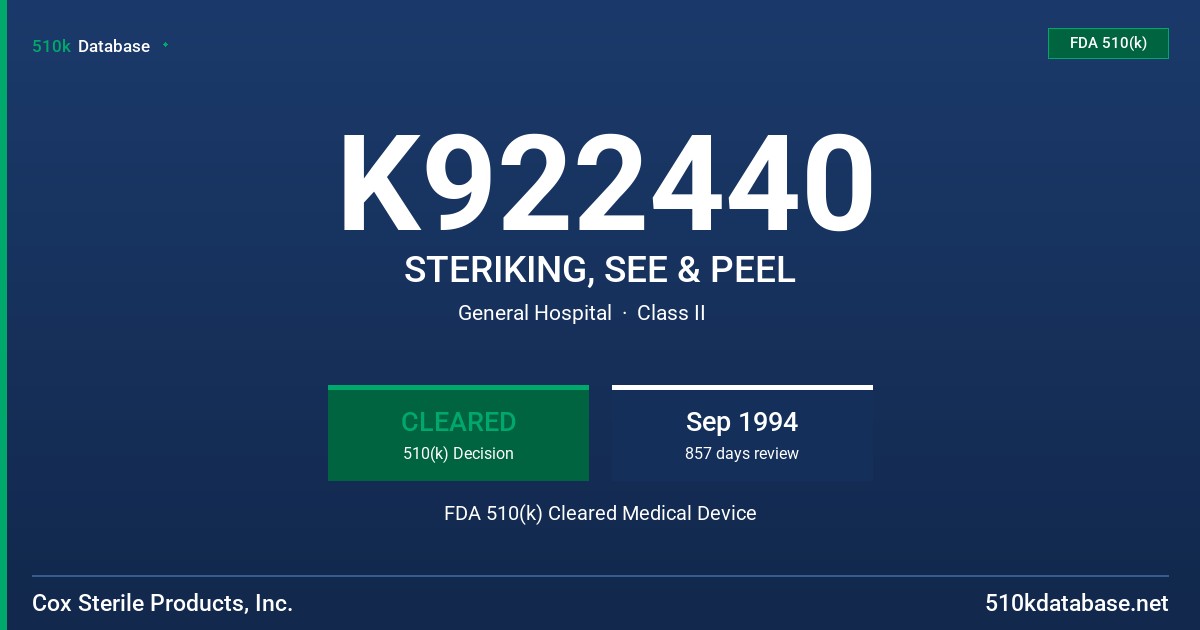 K922440 STERIKING, SEE & PEEL FDA 510(k) Cleared Medical Device