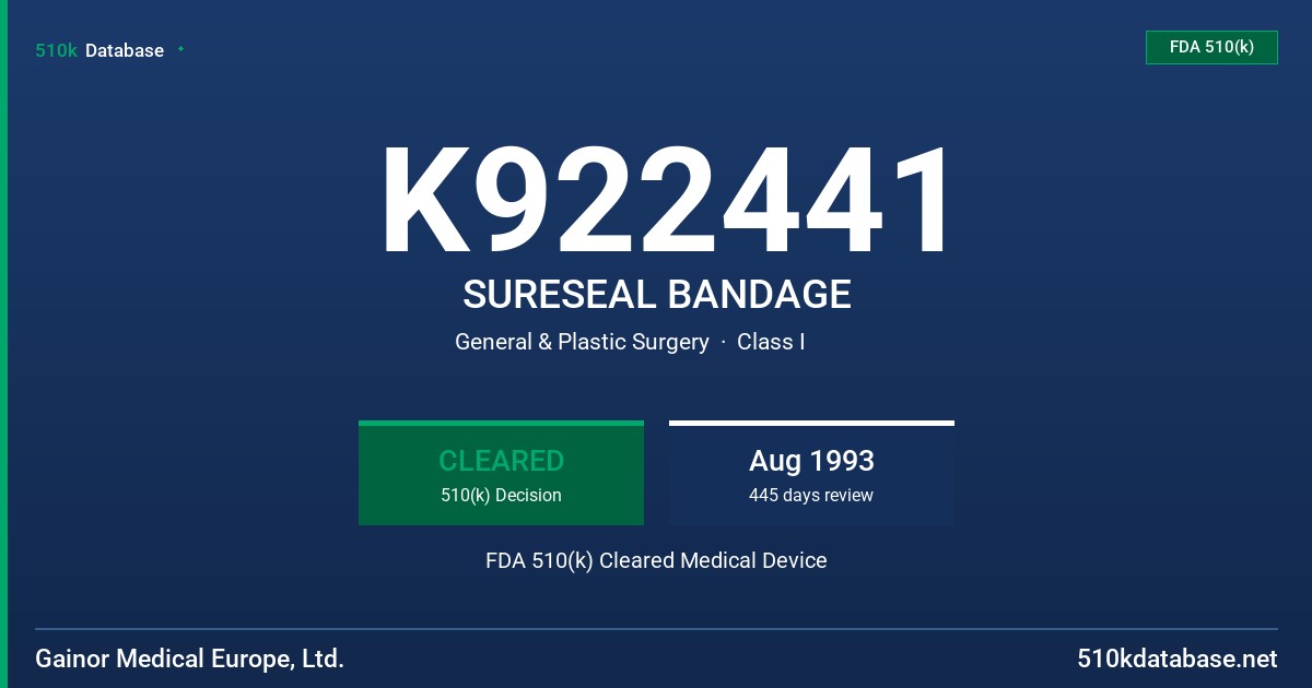 K922441 SURESEAL BANDAGE FDA 510(k) Cleared Medical Device