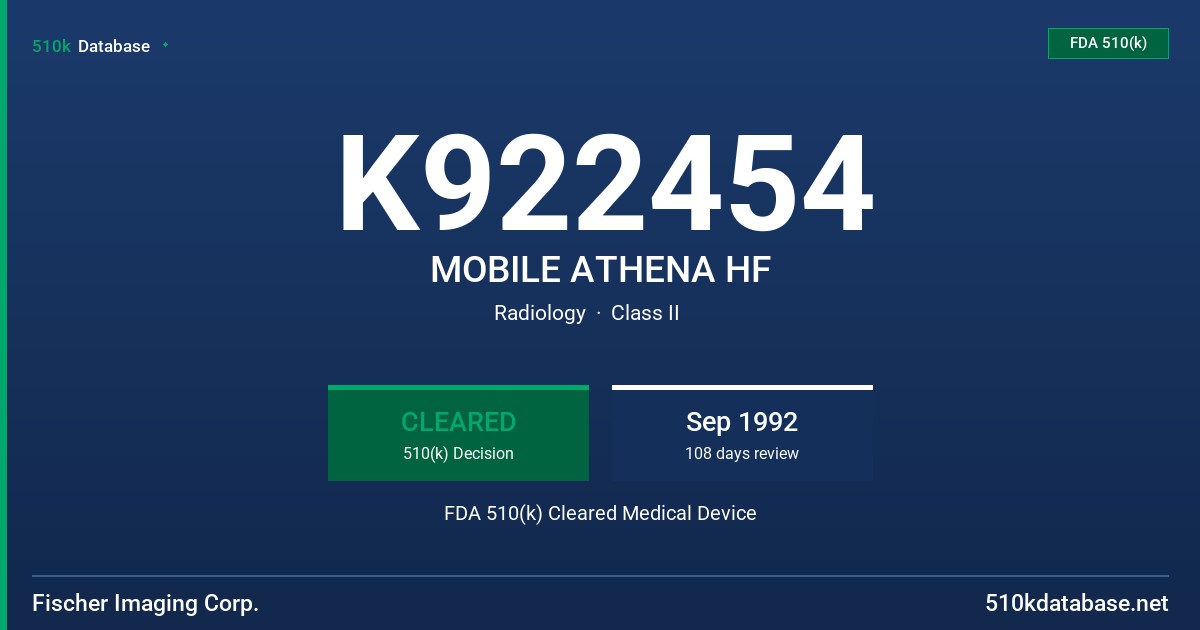 K922454 MOBILE ATHENA HF FDA 510(k) Cleared Medical Device