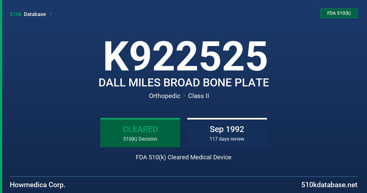 K922525 DALL MILES BROAD BONE PLATE FDA 510(k) Cleared Medical Device