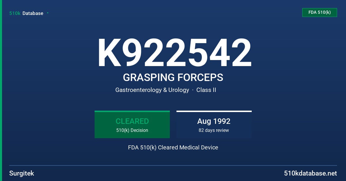K922542 GRASPING FORCEPS FDA 510(k) Cleared Medical Device