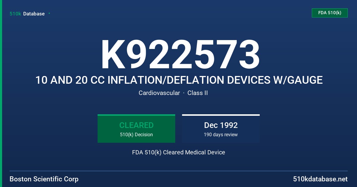 K922573 10 AND 20 CC INFLATION/DEFLATION DEVICES W/GAUGE FDA 510(k) Cleared Medical Device