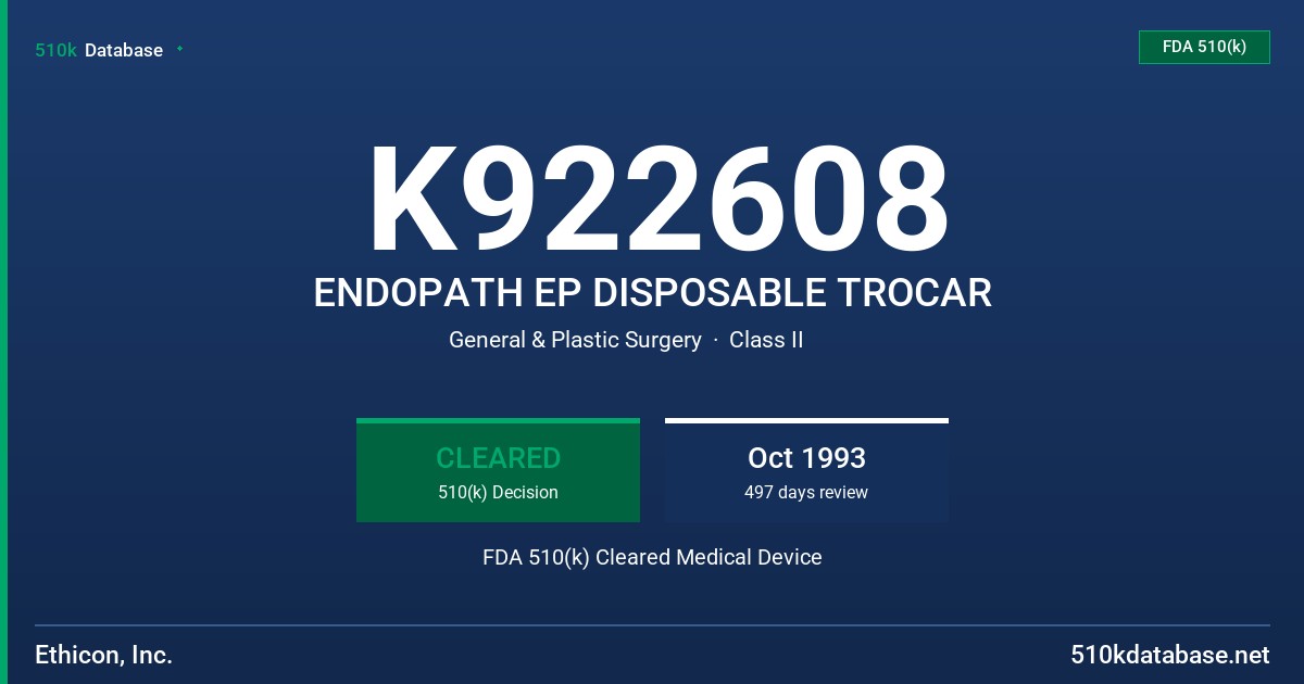 K922608 ENDOPATH EP DISPOSABLE TROCAR FDA 510(k) Cleared Medical Device