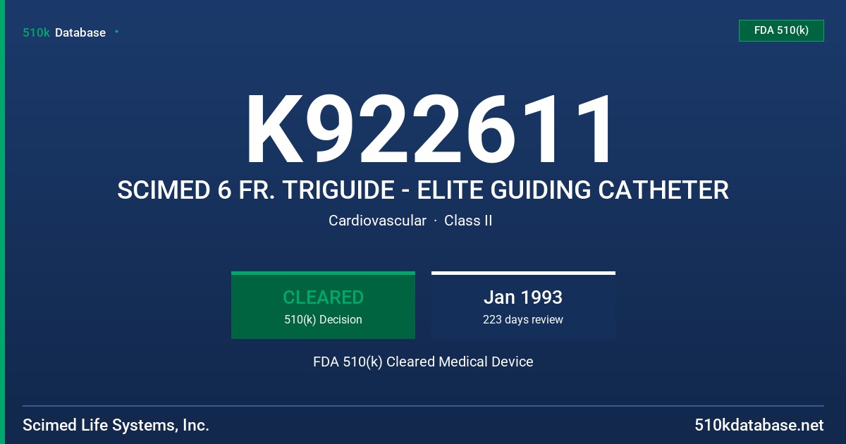 K922611 SCIMED 6 FR. TRIGUIDE - ELITE GUIDING CATHETER FDA 510(k) Cleared Medical Device