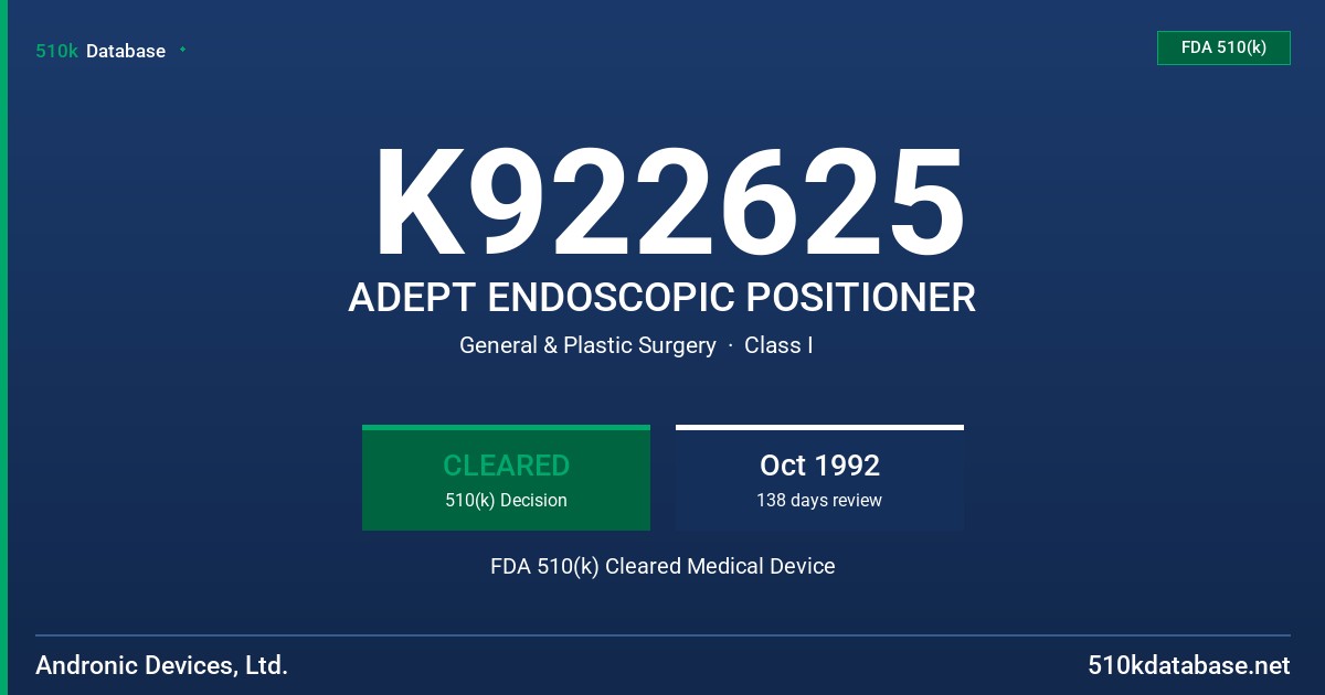 K922625 ADEPT ENDOSCOPIC POSITIONER FDA 510(k) Cleared Medical Device