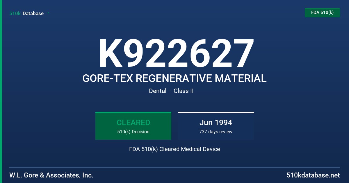 K922627 GORE-TEX REGENERATIVE MATERIAL FDA 510(k) Cleared Medical Device