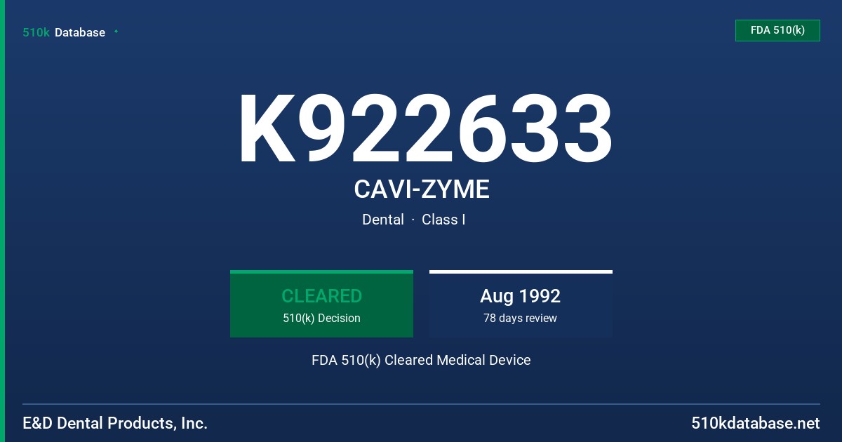 K922633 CAVI-ZYME FDA 510(k) Cleared Medical Device