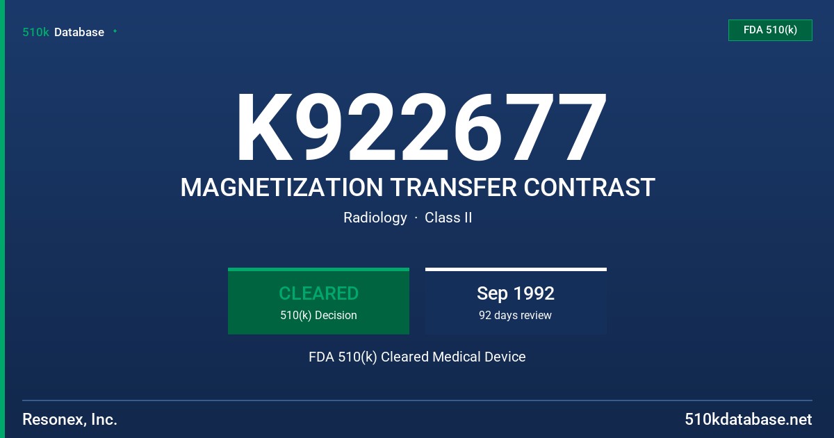 K922677 MAGNETIZATION TRANSFER CONTRAST FDA 510(k) Cleared Medical Device