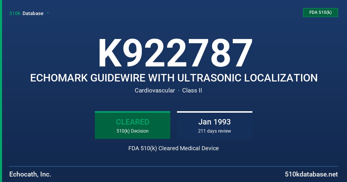 K922787 ECHOMARK GUIDEWIRE WITH ULTRASONIC LOCALIZATION FDA 510(k) Cleared Medical Device