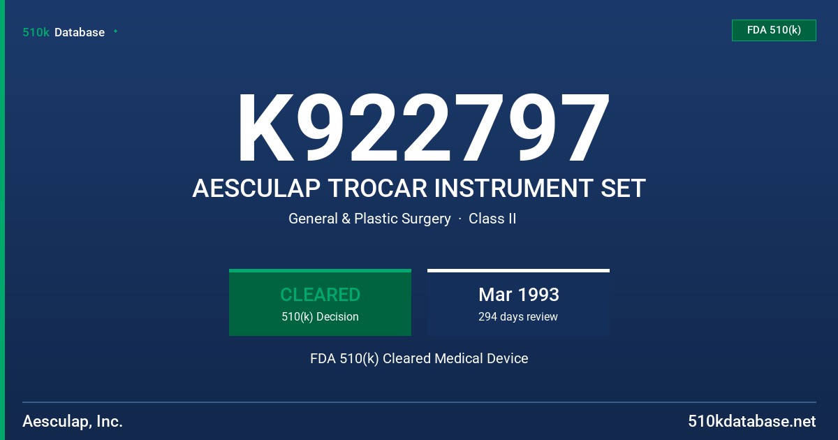 K922797 AESCULAP TROCAR INSTRUMENT SET FDA 510(k) Cleared Medical Device