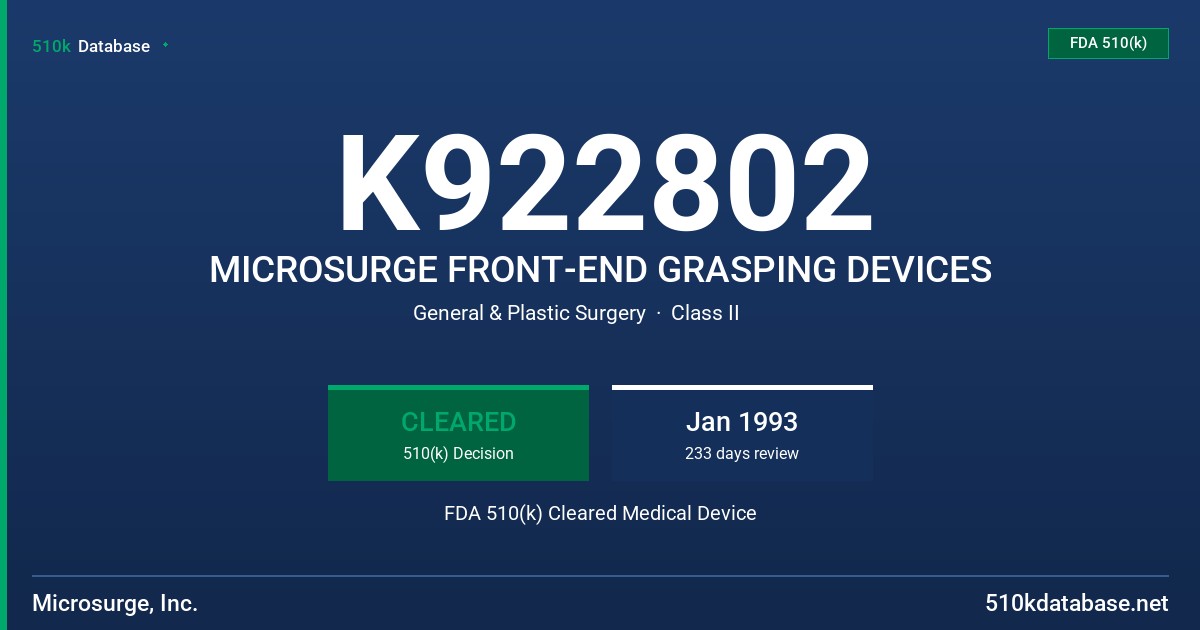 K922802 MICROSURGE FRONT-END GRASPING DEVICES FDA 510(k) Cleared Medical Device
