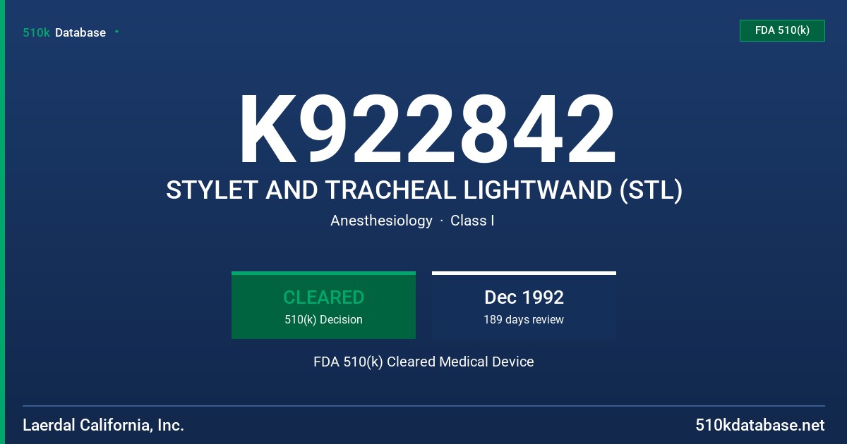 K922842 STYLET AND TRACHEAL LIGHTWAND (STL) FDA 510(k) Cleared Medical Device