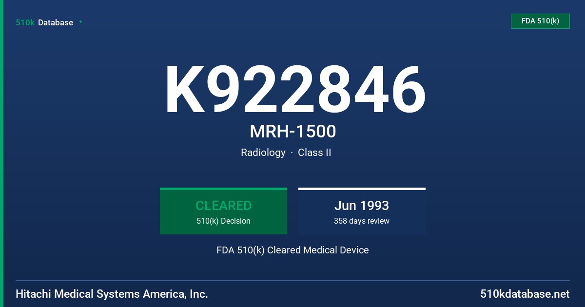 K922846 MRH-1500 FDA 510(k) Cleared Medical Device