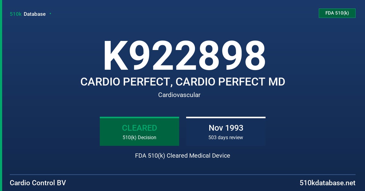 K922898 CARDIO PERFECT, CARDIO PERFECT MD FDA 510(k) Cleared Medical Device