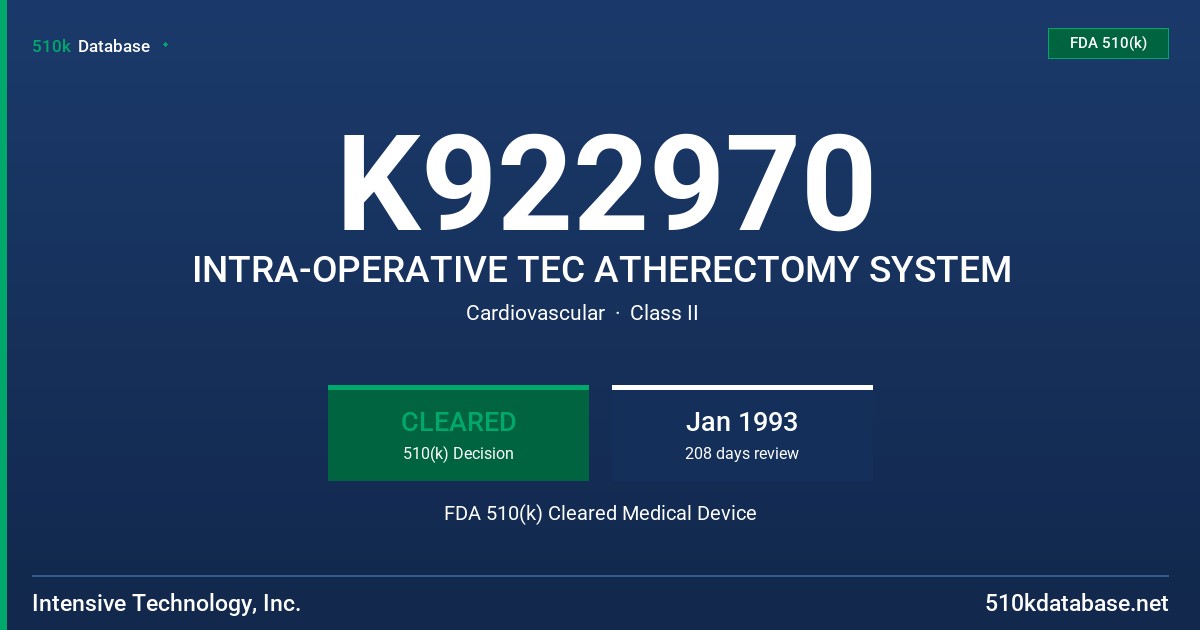 K922970 INTRA-OPERATIVE TEC ATHERECTOMY SYSTEM FDA 510(k) Cleared Medical Device
