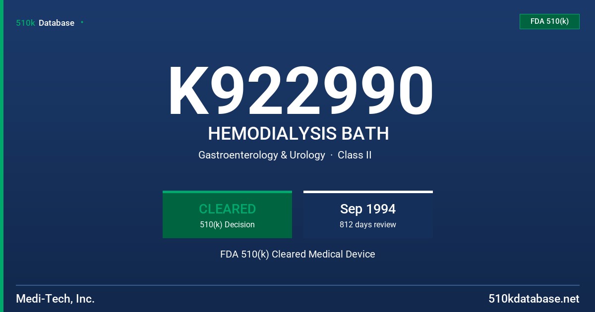 K922990 HEMODIALYSIS BATH FDA 510(k) Cleared Medical Device