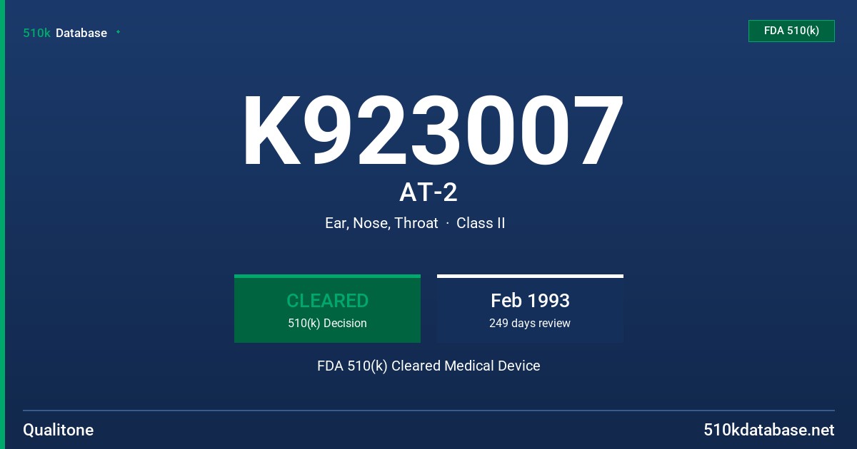 K923007 AT-2 FDA 510(k) Cleared Medical Device
