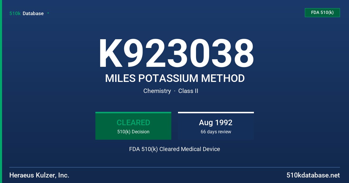 K923038 MILES POTASSIUM METHOD FDA 510(k) Cleared Medical Device