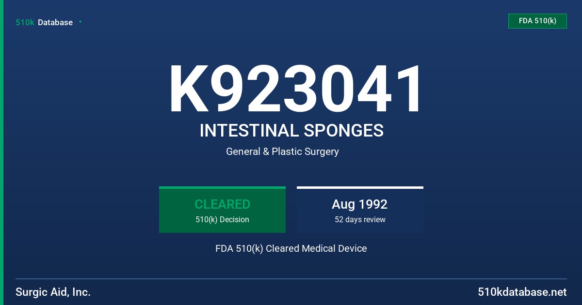 K923041 INTESTINAL SPONGES FDA 510(k) Cleared Medical Device