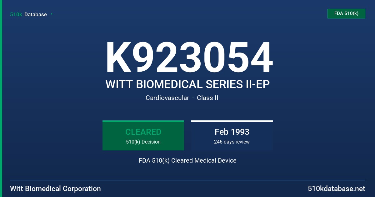 K923054 WITT BIOMEDICAL SERIES II-EP FDA 510(k) Cleared Medical Device