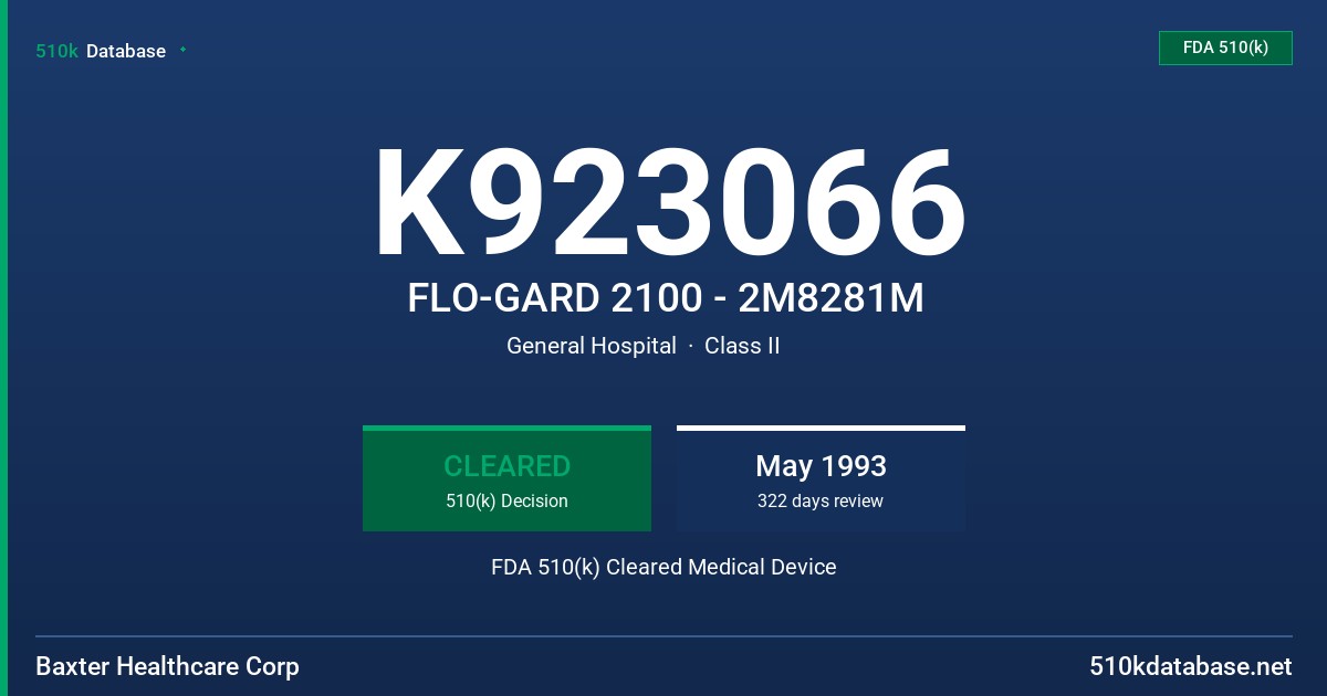 K923066 FLO-GARD 2100 - 2M8281M FDA 510(k) Cleared Medical Device