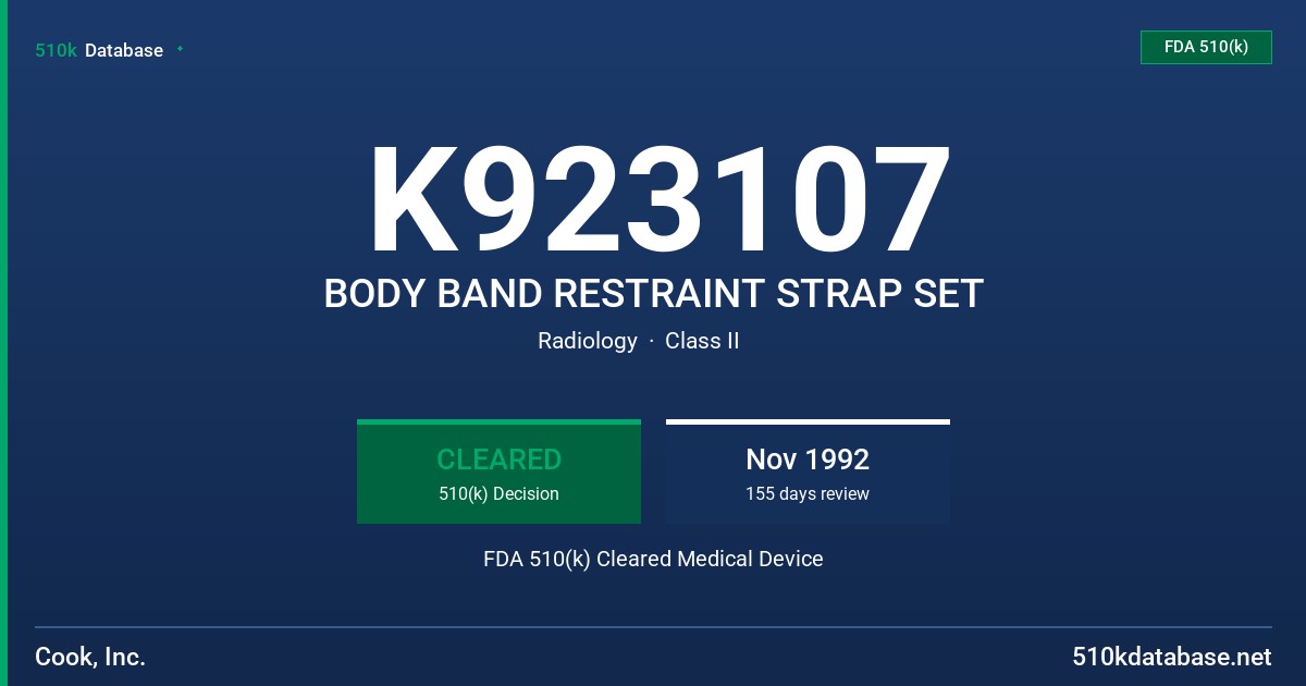 K923107 BODY BAND RESTRAINT STRAP SET FDA 510(k) Cleared Medical Device