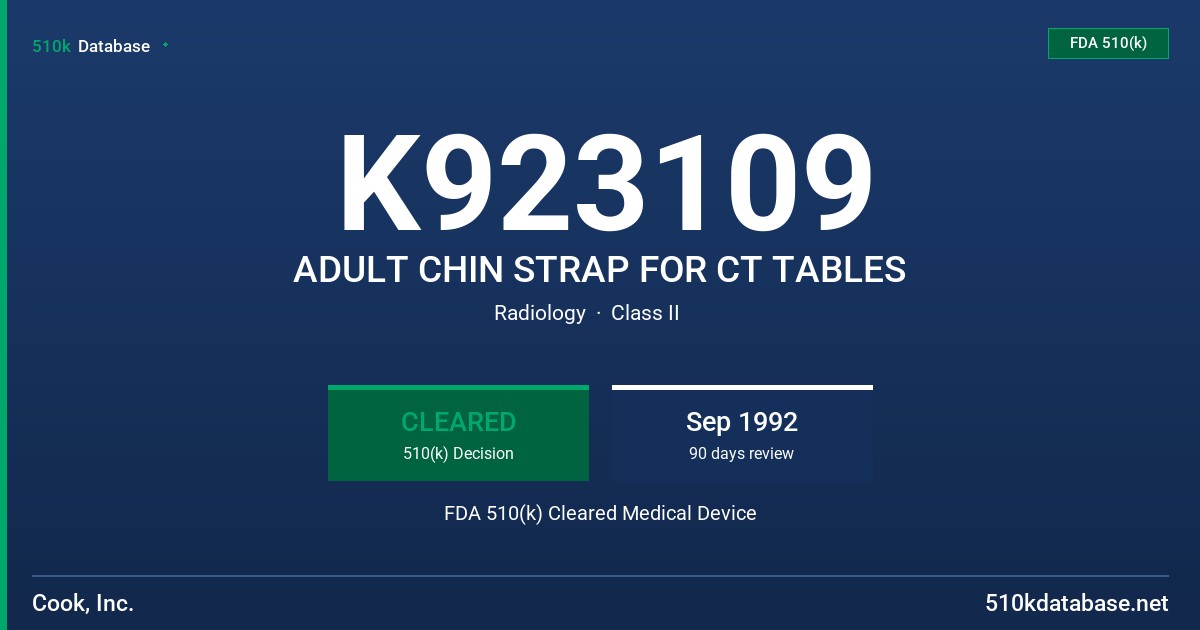 K923109 ADULT CHIN STRAP FOR CT TABLES FDA 510(k) Cleared Medical Device
