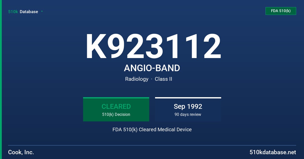 K923112 ANGIO-BAND FDA 510(k) Cleared Medical Device