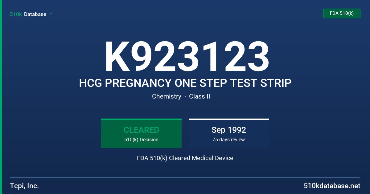 K923123 HCG PREGNANCY ONE STEP TEST STRIP FDA 510(k) Cleared Medical Device