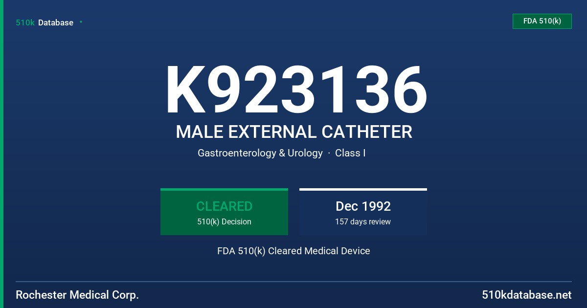 K923136 MALE EXTERNAL CATHETER FDA 510(k) Cleared Medical Device