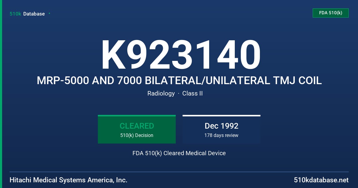K923140 MRP-5000 AND 7000 BILATERAL/UNILATERAL TMJ COIL FDA 510(k) Cleared Medical Device