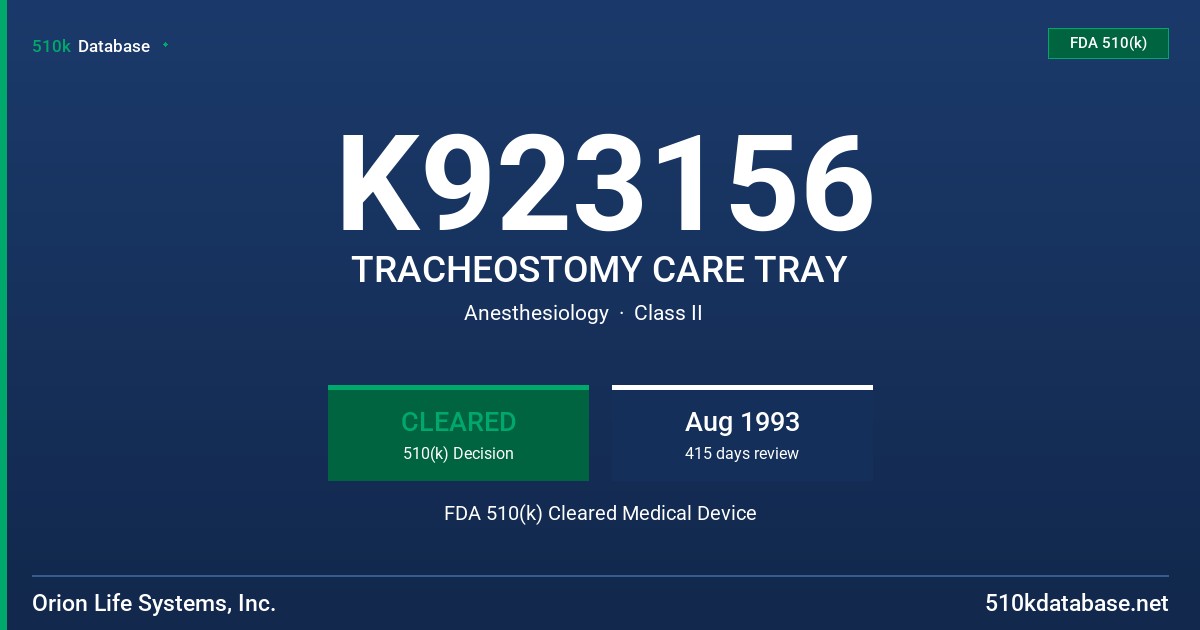 K923156 TRACHEOSTOMY CARE TRAY FDA 510(k) Cleared Medical Device