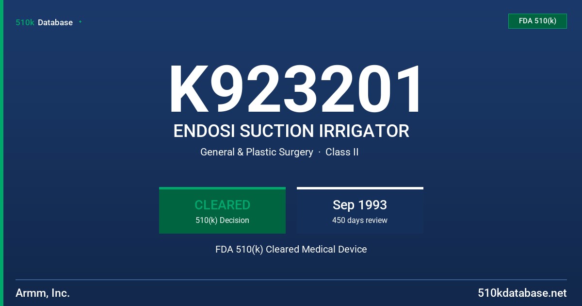 K923201 ENDOSI SUCTION IRRIGATOR FDA 510(k) Cleared Medical Device